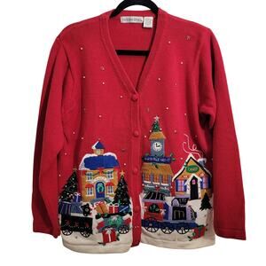 Vintage Victoria Jones Christmas Embellished Sequins Pearls L Ugly Sweater